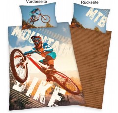 Herding Young Collection 침대 린넨 세트, 뒤집을 수 있는 산악 자전거 모티브, 이불 커버 160 x 210cm, 베갯잇 65 x 100cm, 면/Renforcec 스위스 사이즈