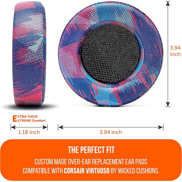 Wicked Cushions에서 제조한 Corsair Virtuoso 게임용 헤드셋용 WC 업그레이드된 교체용 이어 패드 | 향상된 내구성, 두께, 더 부드러운 가죽 및 방음 | Speed ​​Racer