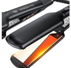 VANESSA PRO 두꺼운 모발을 위한 2인치 고데기, 세련된 스타일을 연출하는 원 패스용 100% 순수 티타늄 와이드 플랫 아이언, 전문가용 고데기(2인치)