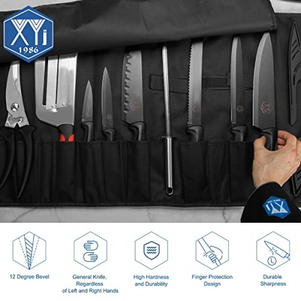 XYJ 정통 Since1986, 마스터 셰프를 위한 전문 칼 세트, 주방 칼 세트, 가방, 커버, 가위, 요리 정육점 식칼, 요리 절단, 유틸리티, 빵, 산토쿠
