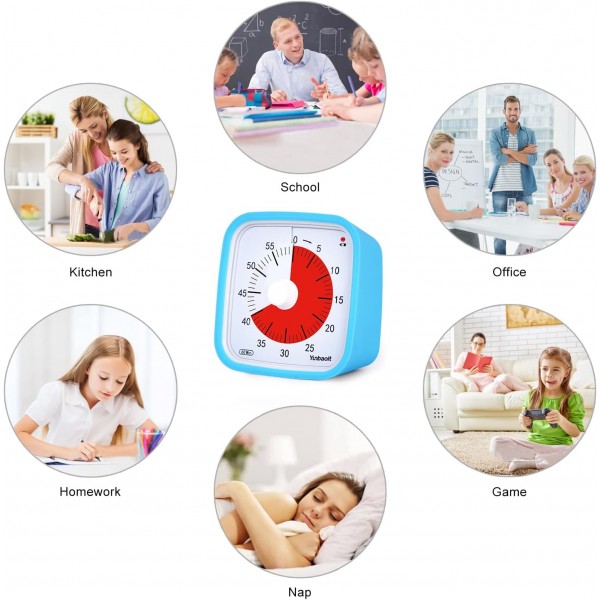 Visual Timer, Yunbaoit Enhanced 60 Minutes Countdown Timer for Kids Adults with Low Battery Alarm, 조용한 시간 관리 도구(선택 사항 알람)(파란색)