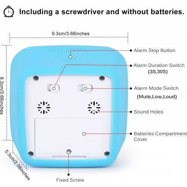Visual Timer, Yunbaoit Enhanced 60 Minutes Countdown Timer for Kids Adults with Low Battery Alarm, 조용한 시간 관리 도구(선택 사항 알람)(파란색)