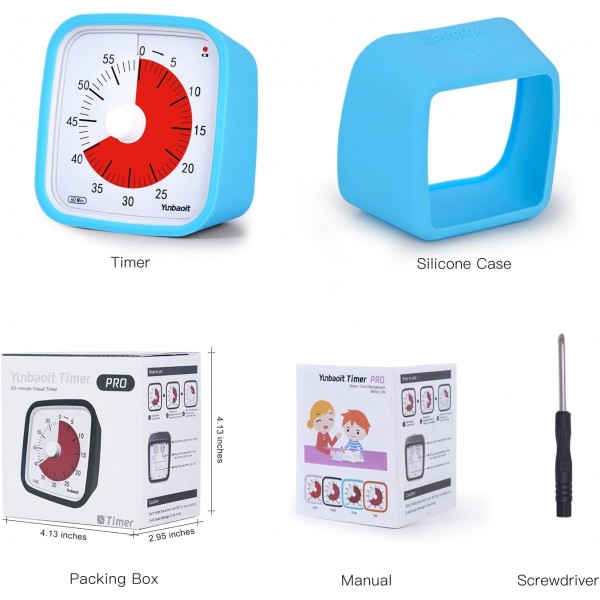 Visual Timer, Yunbaoit Enhanced 60 Minutes Countdown Timer for Kids Adults with Low Battery Alarm, 조용한 시간 관리 도구(선택 사항 알람)(파란색)