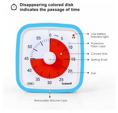 Visual Timer, Yunbaoit Enhanced 60 Minutes Countdown Timer for Kids Adults with Low Battery Alarm, 조용한 시간 관리 도구(선택 사항 알람)(파란색)