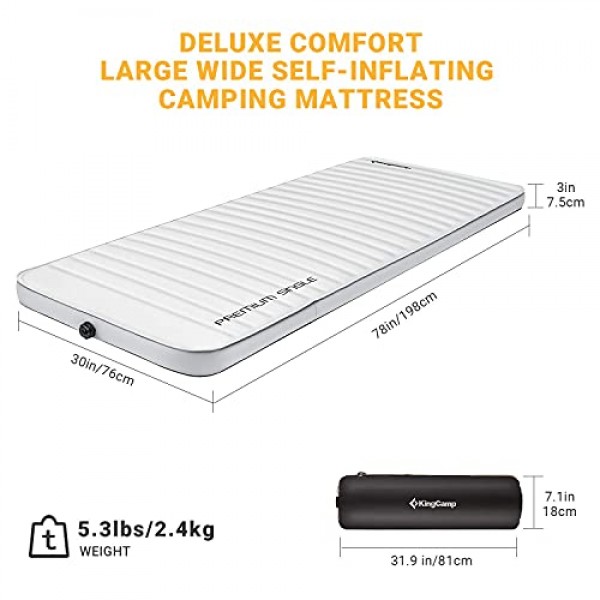 KingCamp 캠핑용 자체 팽창식 슬리핑 패드 울트라 두꺼운 더블 싱글 폼 매트리스 높은 R ​​값 캠핑 에어 패드 매트, 멀티 색상 및 크기
