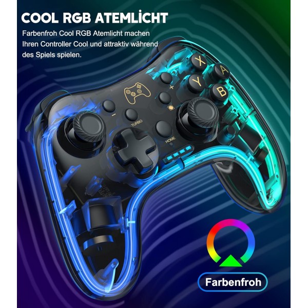 스위치/라이트/OLED 콘솔용 무선 스위치 컨트롤러, 정확한 모션 제어/듀얼 모터 진동/터보/웨이크업 기능/RGB 조명 모드/투명한 모양/15H 재생 시간 블랙이 있는 스위치 