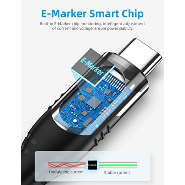 Ocetea USB C-USB C 충전기 케이블(100W 5A), 3.3피트 USBC-USBC LED 디스플레이 케이블, iPhone 15 Pro Max Plus, MacBook, iPad, Galaxy S23 S22, Pixel과 호환되는 USB C 충전 케이블