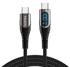 Ocetea USB C-USB C 충전기 케이블(100W 5A), 3.3피트 USBC-USBC LED 디스플레이 케이블, iPhone 15 Pro Max Plus, MacBook, iPad, Galaxy S23 S22, Pixel과 호환되는 USB C 충전 케이블