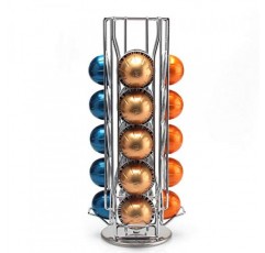 BluePeak 네스프레소 회전목마 - Vertuoline 캡슐 20개 수용 - 네스프레소 포드 홀더 - 커피 포드 보관 및 디스펜서 정리 랙 스탠드, 360도 회전, 우아하고 현대적인 크롬 마감