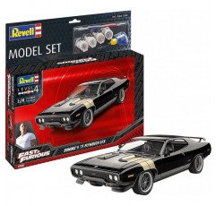 Revell 67692 모델 세트 F&F Dominics 1971 Plymouth GTX 고급 사용자를 위한 Fast & Furious 충실한 모델 키트, 기본 액세서리가 포함된 스타터 키트, 도색되지 않음
