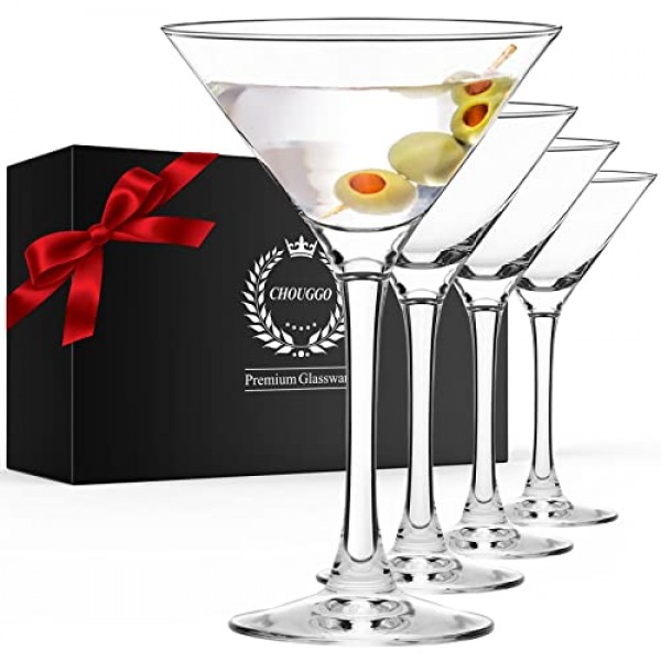 Chouggo Martini 잔 4개 세트, 손으로 불어 만든 프리미엄 크리스탈 칵테일 잔, Bar, Martini, Cosmopolitan, Manhattan, Gimlet, Pisco Sour - 9Oz, 투명