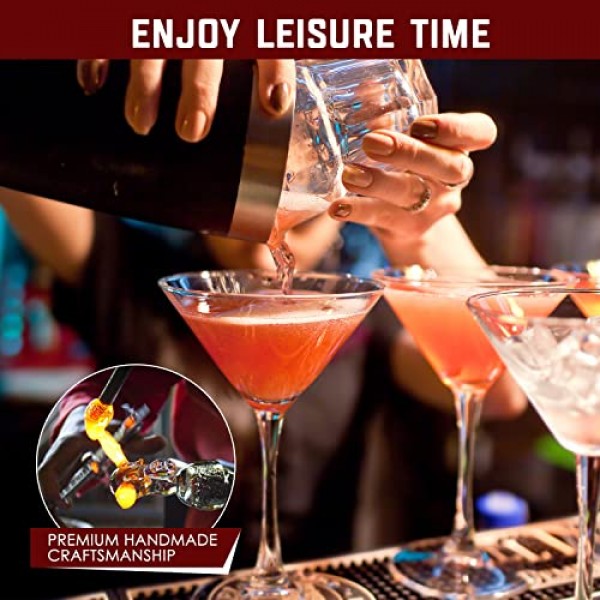 Chouggo Martini 잔 4개 세트, 손으로 불어 만든 프리미엄 크리스탈 칵테일 잔, Bar, Martini, Cosmopolitan, Manhattan, Gimlet, Pisco Sour - 9Oz, 투명