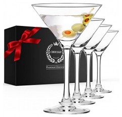 Chouggo Martini 잔 4개 세트, 손으로 불어 만든 프리미엄 크리스탈 칵테일 잔, Bar, Martini, Cosmopolitan, Manhattan, Gimlet, Pisco Sour - 9Oz, 투명