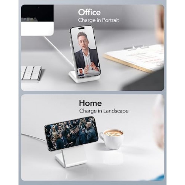 iPhone 15/14/13/12 시리즈용 Meifigno 자기 무선 충전기 2팩, AirPods 3/2/Pro, PD 20W USB-C 어댑터 x2를 사용한 고속 충전, iPhone 15 14 13 Pro Max Plus Mini용 MagSafe 충전기 스탠드, 화이트
