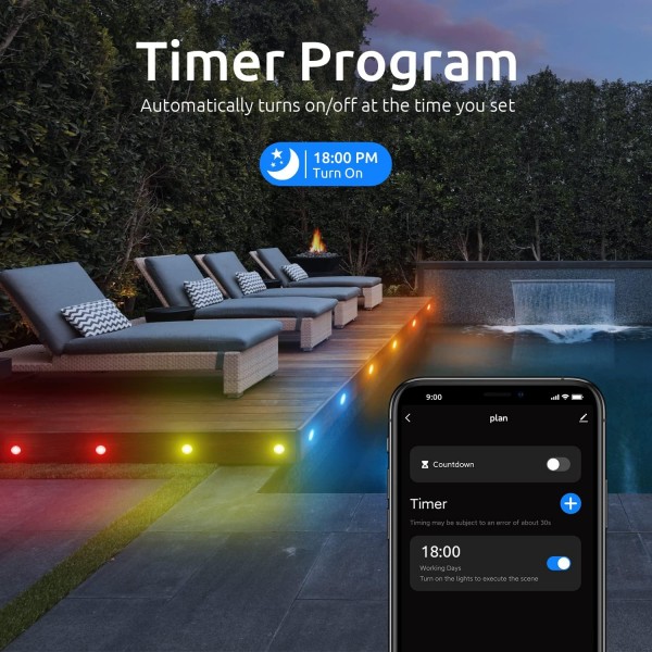 【2022최신】RGB Led 데크 조명, Tuya APP로 Ø30MM + WiFi 음성 제어, DIY 색상 설정, IP67방수, 데크 조명 Alexa 및 Google Assistant와 함께 작동(Wifi-1Pack-RGB)
