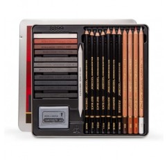 Koh-I-Noor : Gioconda : Sketching Tin Set of 24 : 블랙 및 세피아 톤