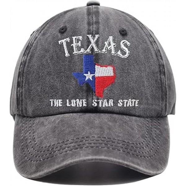 OASCUVER Texas Lone Star State Hat, TX 주 플래그 지도 모양 수 놓은 조절 가능한 세탁된 야구 모자