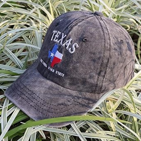 OASCUVER Texas Lone Star State Hat, TX 주 플래그 지도 모양 수 놓은 조절 가능한 세탁된 야구 모자