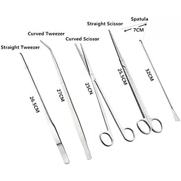 Signstek 수족관 Aquascaping 세트, 긴 핀셋 가위가 있는 5 in 1 수족관 도구 수족관의 식물 관리 및 디자인을 위한 자갈 주걱 5