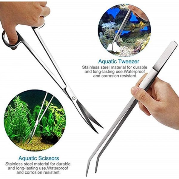Signstek 수족관 Aquascaping 세트, 긴 핀셋 가위가 있는 5 in 1 수족관 도구 수족관의 식물 관리 및 디자인을 위한 자갈 주걱 5
