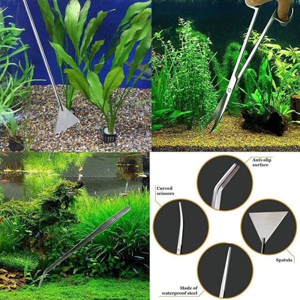 Signstek 수족관 Aquascaping 세트, 긴 핀셋 가위가 있는 5 in 1 수족관 도구 수족관의 식물 관리 및 디자인을 위한 자갈 주걱 5