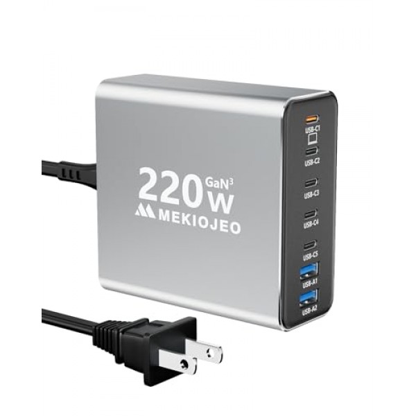 알루미늄 합금 USB C 충전기 GaN 충전기 MacBook Pro/Air/iPad Pro/iPhone(Silver-5C2A)용 고속 USB C 충전 스테이션 7 포트 65W 노트북 충전기