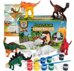 COASTLINE CRAFT Dinosaur Painting Kit for Kids w/Dino Trivia- 3-5세 어린이를 위한 공룡 예술 및 공예 w/ 2T-Rex, Velociraptor, Stegosaurus 등 소년을 위한 공룡 선물 재미있는 어린이 크리스