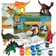 COASTLINE CRAFT Dinosaur Painting Kit for Kids w/Dino Trivia- 3-5세 어린이를 위한 공룡 예술 및 공예 w/ 2T-Rex, Velociraptor, Stegosaurus 등 소년을 위한 공룡 선물 재미있는 어린이 크리스