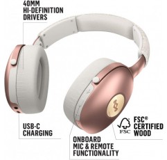 Positive Vibration XL 무선 헤드폰(Bluetooth, 소형, 오버이어 헤드폰, 고속 충전, 24시간 배터리 수명, iPhone/Android 호환, 온보드 마이크 및 볼륨 조절) 구리