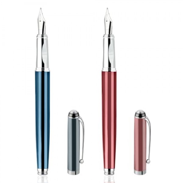 Amabro 2Pcs 금속 만년필, 0.5mm 파인 포인트 만년필 럭셔리 만년필 서예 펜 남성용 잉크 변환기가있는 부드러운 쓰기 비즈니스 펜 여성용 학교 사무실 쓰기 (B)