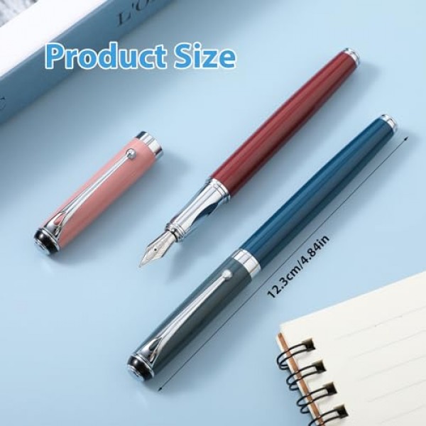 Amabro 2Pcs 금속 만년필, 0.5mm 파인 포인트 만년필 럭셔리 만년필 서예 펜 남성용 잉크 변환기가있는 부드러운 쓰기 비즈니스 펜 여성용 학교 사무실 쓰기 (B)
