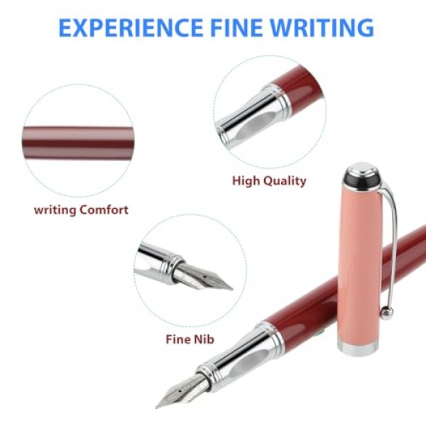 Amabro 2Pcs 금속 만년필, 0.5mm 파인 포인트 만년필 럭셔리 만년필 서예 펜 남성용 잉크 변환기가있는 부드러운 쓰기 비즈니스 펜 여성용 학교 사무실 쓰기 (B)
