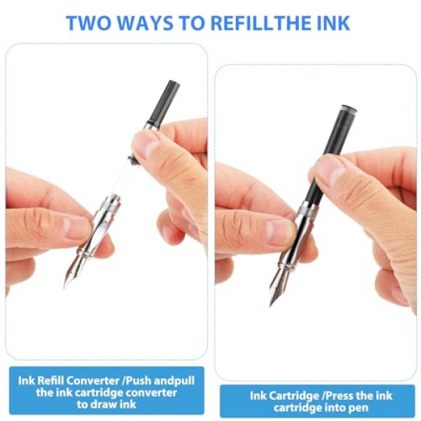 Amabro 2Pcs 금속 만년필, 0.5mm 파인 포인트 만년필 럭셔리 만년필 서예 펜 남성용 잉크 변환기가있는 부드러운 쓰기 비즈니스 펜 여성용 학교 사무실 쓰기 (B)