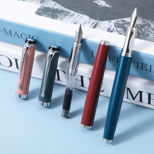 Amabro 2Pcs 금속 만년필, 0.5mm 파인 포인트 만년필 럭셔리 만년필 서예 펜 남성용 잉크 변환기가있는 부드러운 쓰기 비즈니스 펜 여성용 학교 사무실 쓰기 (B)