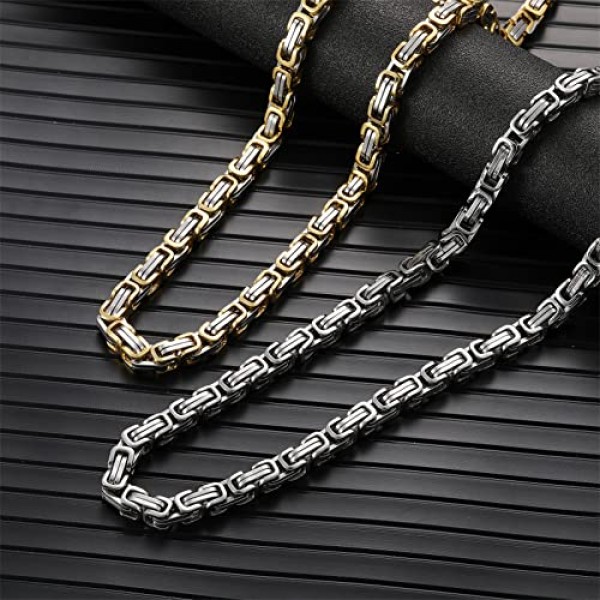 AFSTALR 남성용 비잔틴 체인 실버 골드 블랙 남성용, 스테인레스 스틸 와이드 남성용 체인 4/6/8 mm 남성용 비잔틴 체인 목걸이 길이 45/50/55/60/65 cm, 스테인레스 스틸