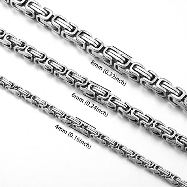 AFSTALR 남성용 비잔틴 체인 실버 골드 블랙 남성용, 스테인레스 스틸 와이드 남성용 체인 4/6/8 mm 남성용 비잔틴 체인 목걸이 길이 45/50/55/60/65 cm, 스테인레스 스틸