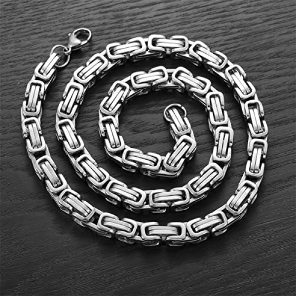 AFSTALR 남성용 비잔틴 체인 실버 골드 블랙 남성용, 스테인레스 스틸 와이드 남성용 체인 4/6/8 mm 남성용 비잔틴 체인 목걸이 길이 45/50/55/60/65 cm, 스테인레스 스틸