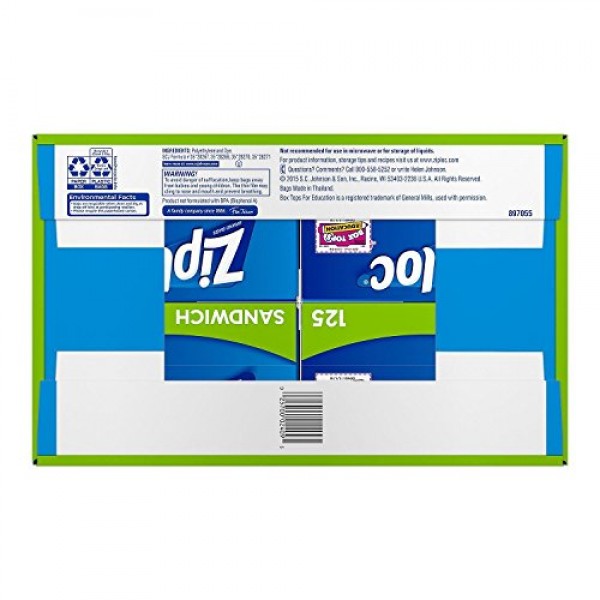 지퍼락 이지 오픈 탭 샌드위치 백 125개(4팩)