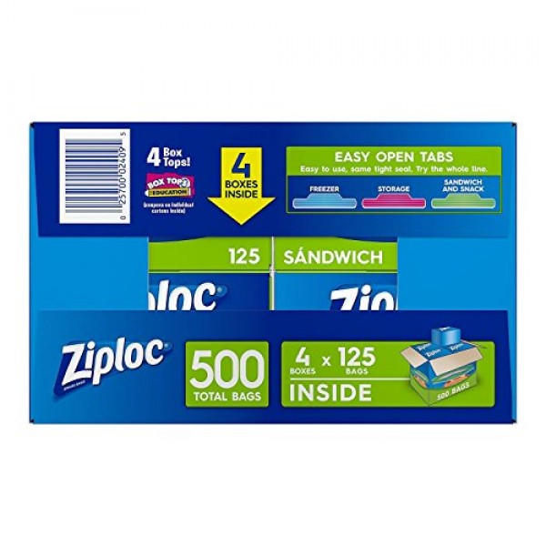 지퍼락 이지 오픈 탭 샌드위치 백 125개(4팩)