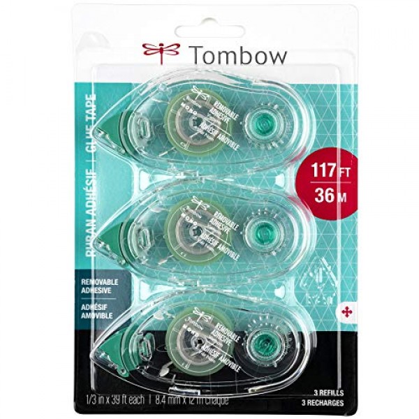 Tombow 62209 탈착식 접착 어플리케이터용 리필, 0.33인치 x 472인치, 3개/팩