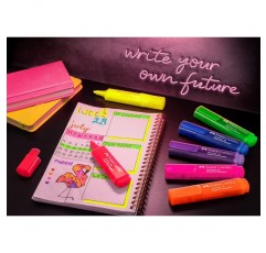 Faber-Castell 254601 형광펜 세트 46, 8개들이 케이스, 네온 컬러, 내구성 있는 웨지 팁 포함, 라인 폭 1 - 5mm, 8개 1546 네온 리필형 케이스