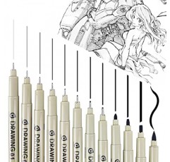GCVOPTON 12Pcs 블랙 마이크론 펜 세트, 마이크로 파인라이너 드로잉 아트 펜, 마이크로 펜 파인라이너 잉크 세트, 아티스트 일러스트레이션용 마이크론 펜, 스케치 개요, 