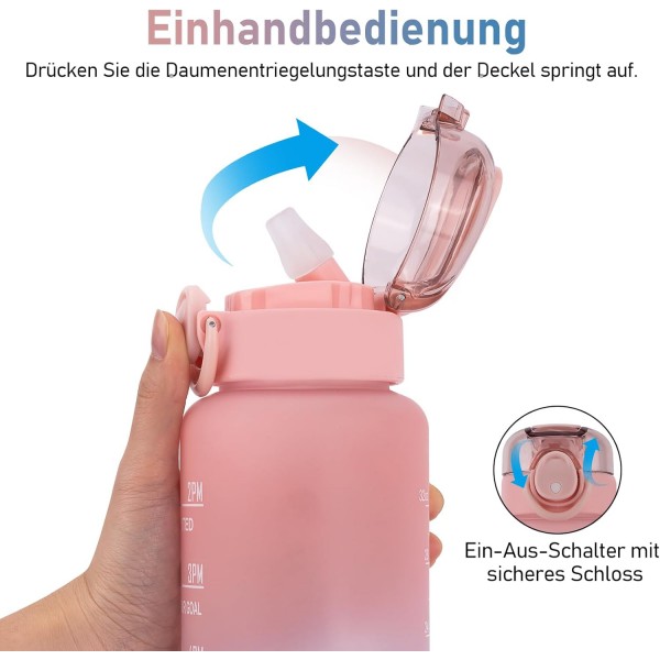 1L 물병, 스포츠 물병-[BPA-Free Tritan], 1000ml Motivational Water Bottle with Straw and Time Stamp - Leak-Proof Bottle for Cycling, Camping, Gym (핑크/블루)