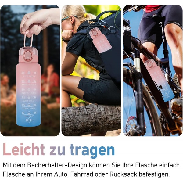 1L 물병, 스포츠 물병-[BPA-Free Tritan], 1000ml Motivational Water Bottle with Straw and Time Stamp - Leak-Proof Bottle for Cycling, Camping, Gym (핑크/블루)