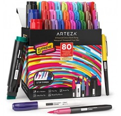 Arteza 영구 마커, 80개 세트, 61가지 다양한 색상 페인트 펜, 방수, 석재, 유리, 목재 및 금속용 공예 용품, 서예, 색칠, 그림용 미술 용품