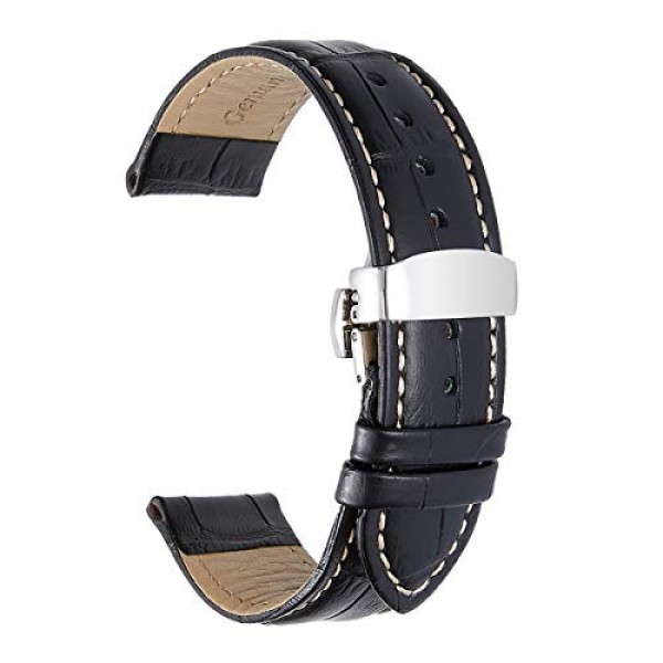 IStrap 가죽 시계 밴드 - 악어 무늬 양각 패턴 송아지 가죽 교체 스트랩 - 푸시 버튼이 있는 스테인레스 스틸 배치 버클 - 남성용 여성용 팔찌 - 18mm 19mm 20mm 21mm 22mm 24mm