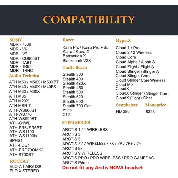 Audio-Technica ATH M50X/M40X, HyperX Cloud/Flight/Stinger, SteelSeries Arctis 7/9X/Pro, Sony MDR 7506, Turtle Beach Stealth 420X/600(PU 가죽)용 SOULWIT 교체용 이어패드 블랙