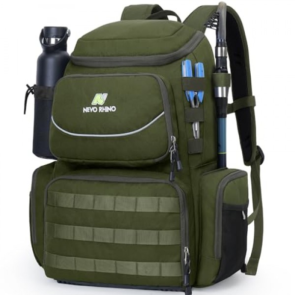 N NEVO RHINO 40L 낚시 태클 배낭 4개 태클 박스, 로드 홀더, 방수 레인 커버, 낚시용 고성능 태클 백