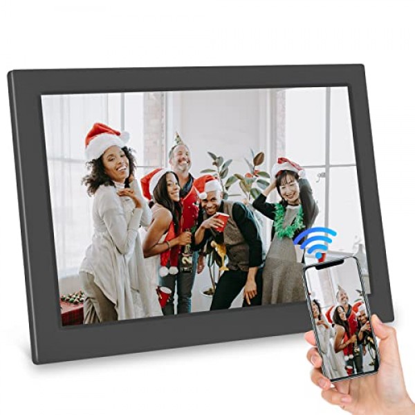 디지털 액자, 10.1인치 WiFi 디지털 액자, 16GB 카드, IPS 터치스크린이 포함된 전자 액자, 자동 회전, Frameo 앱을 통한 즉석 사진 및 비디오 공유(블랙)