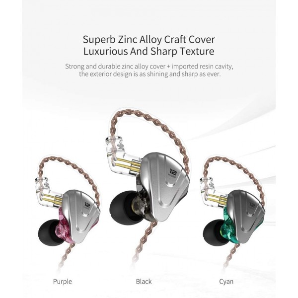 NEX KZ ZSX 5BA + 1DD 6 드라이버 하이브리드 IEM HiFi 인 이어 헤드폰, 아연 합금 페이스 플레이트 0.75mm 2 극 분리형 소음 차단 헤드폰